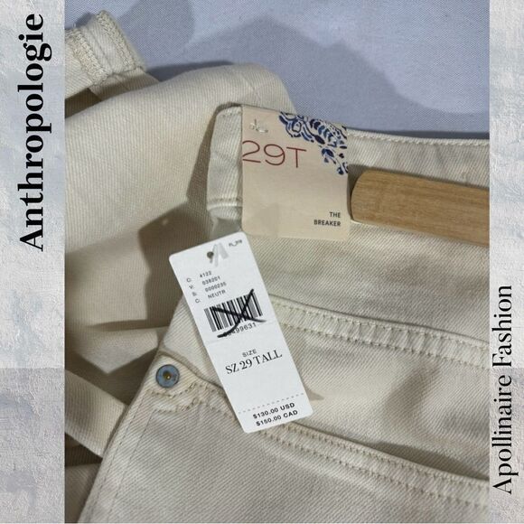 ANTHROPOLOGIE BY PILCRO DENIM JEANS IN IVORY SIZE 29T NWT - Picture 3 of 5